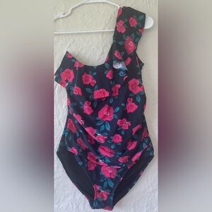 NWT Hilor Black / Pink Floral One Shoulder One Piece Swimsuit Women’s; size 14